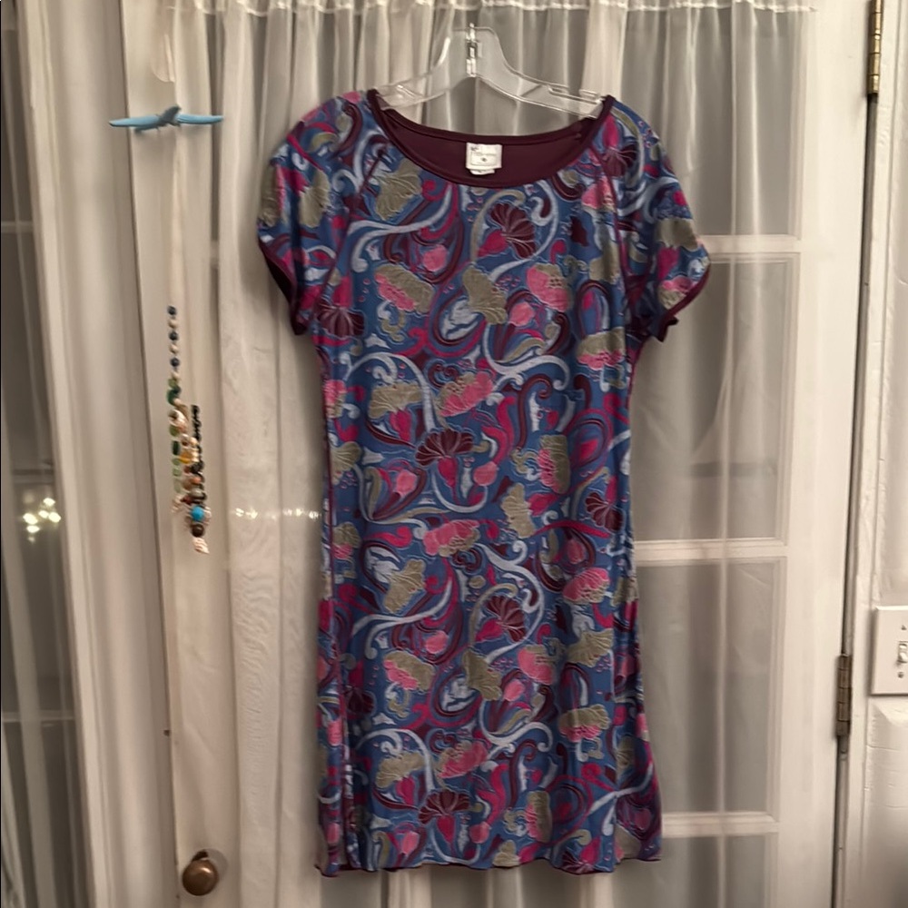 title nine Blue and Plum Short Sleeve Mini Dress